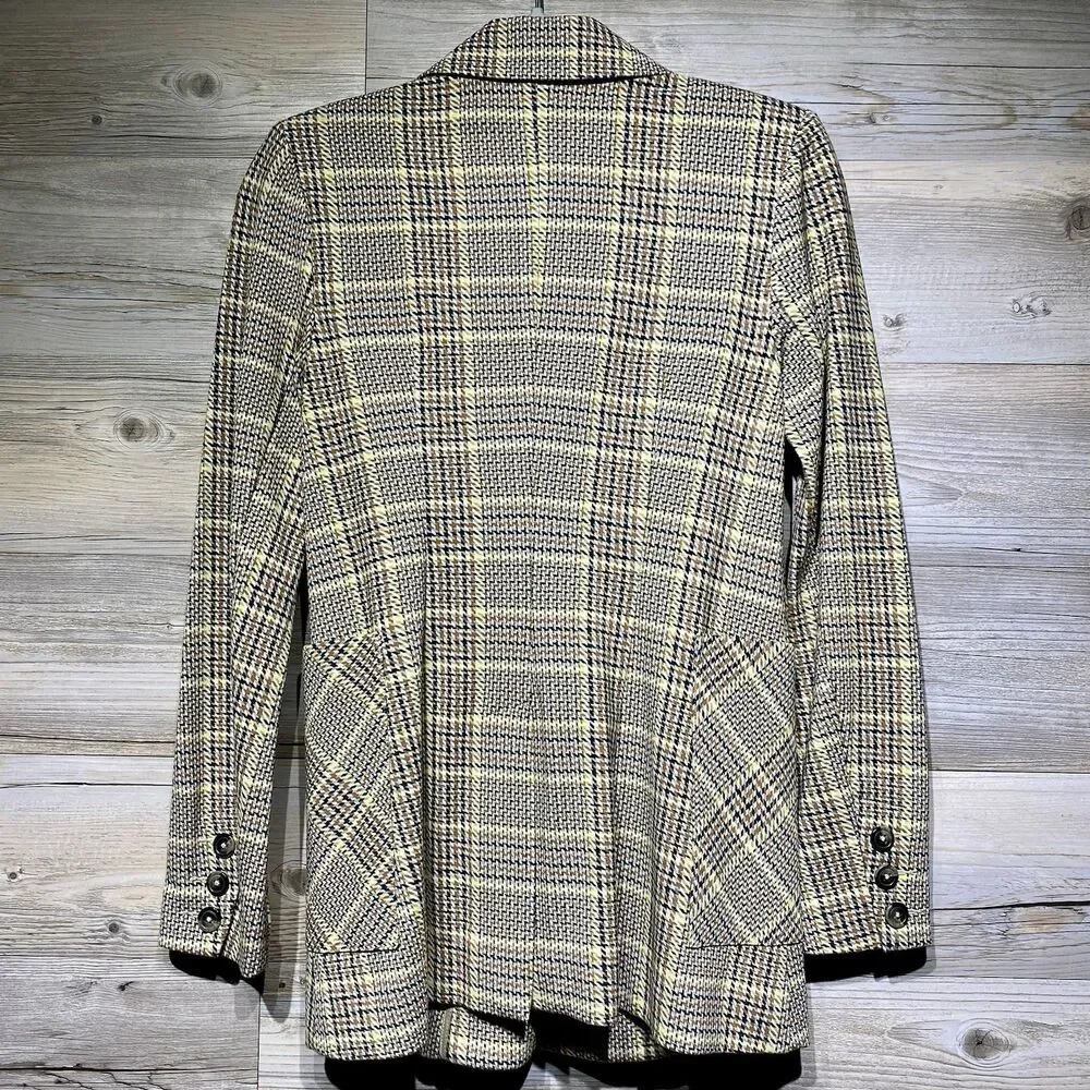 CABI Pastime Blazer #3548 Plaid Jacket Beige Multicolor Size 0 Stretch Academia